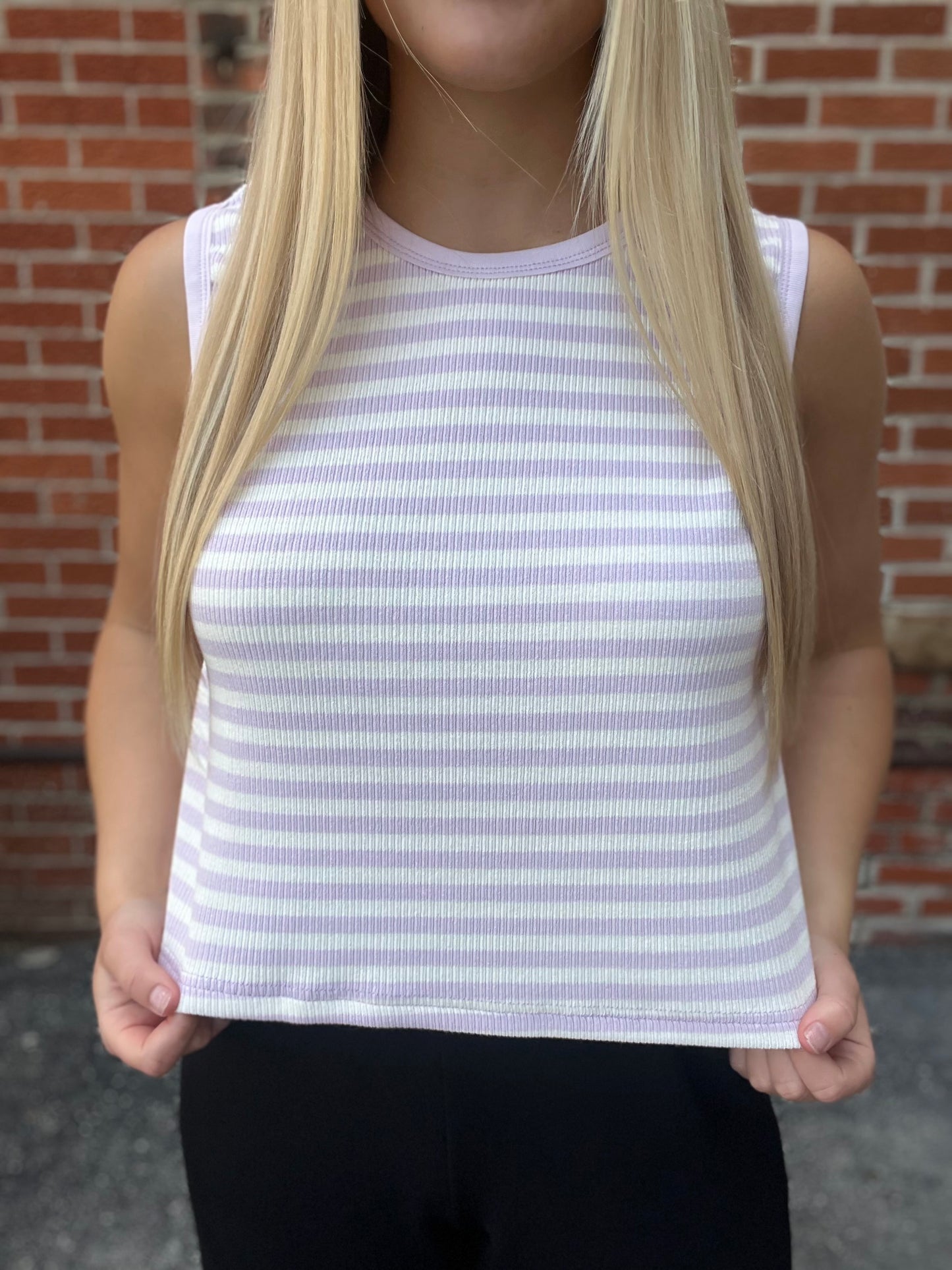 The Eliza Lavender Striped Tank Top
