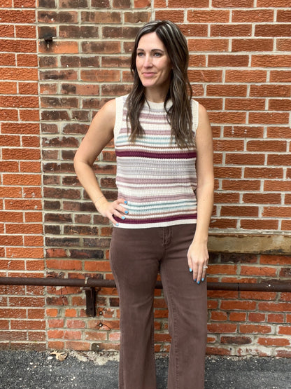 The Bayleigh Wine Striped Crochet Top