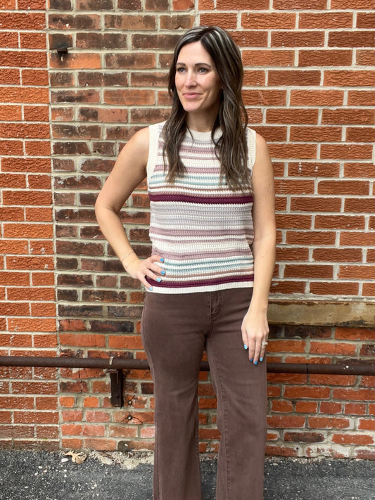 The Bayleigh Wine Striped Crochet Top