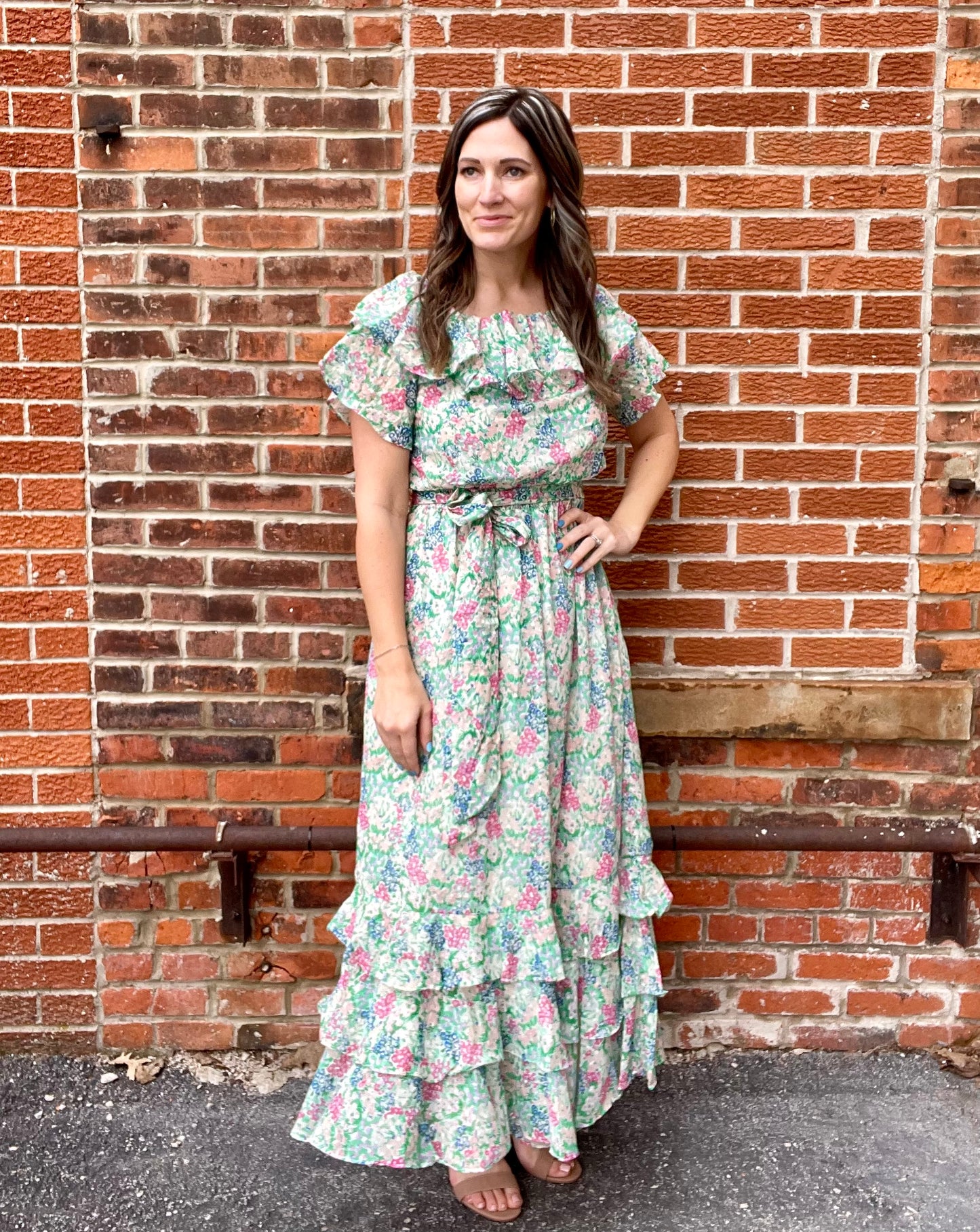 The Mikaela Off Shoulder Layered Maxi Dress