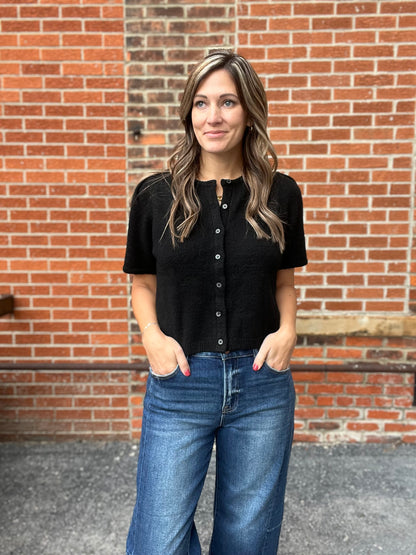 The Leslie Short Sleeve Puff Sweater Cardigan