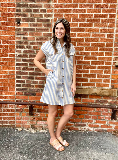 The Dealia Drop Sleeve Collared Button Down Mini Dress