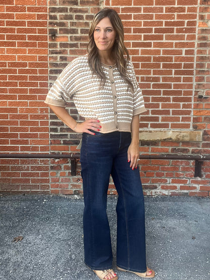 The Sandra Stripe Short Sleeve Knit Cardigan