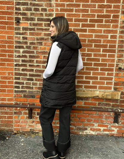 The Aira Black Long Puffer Vest