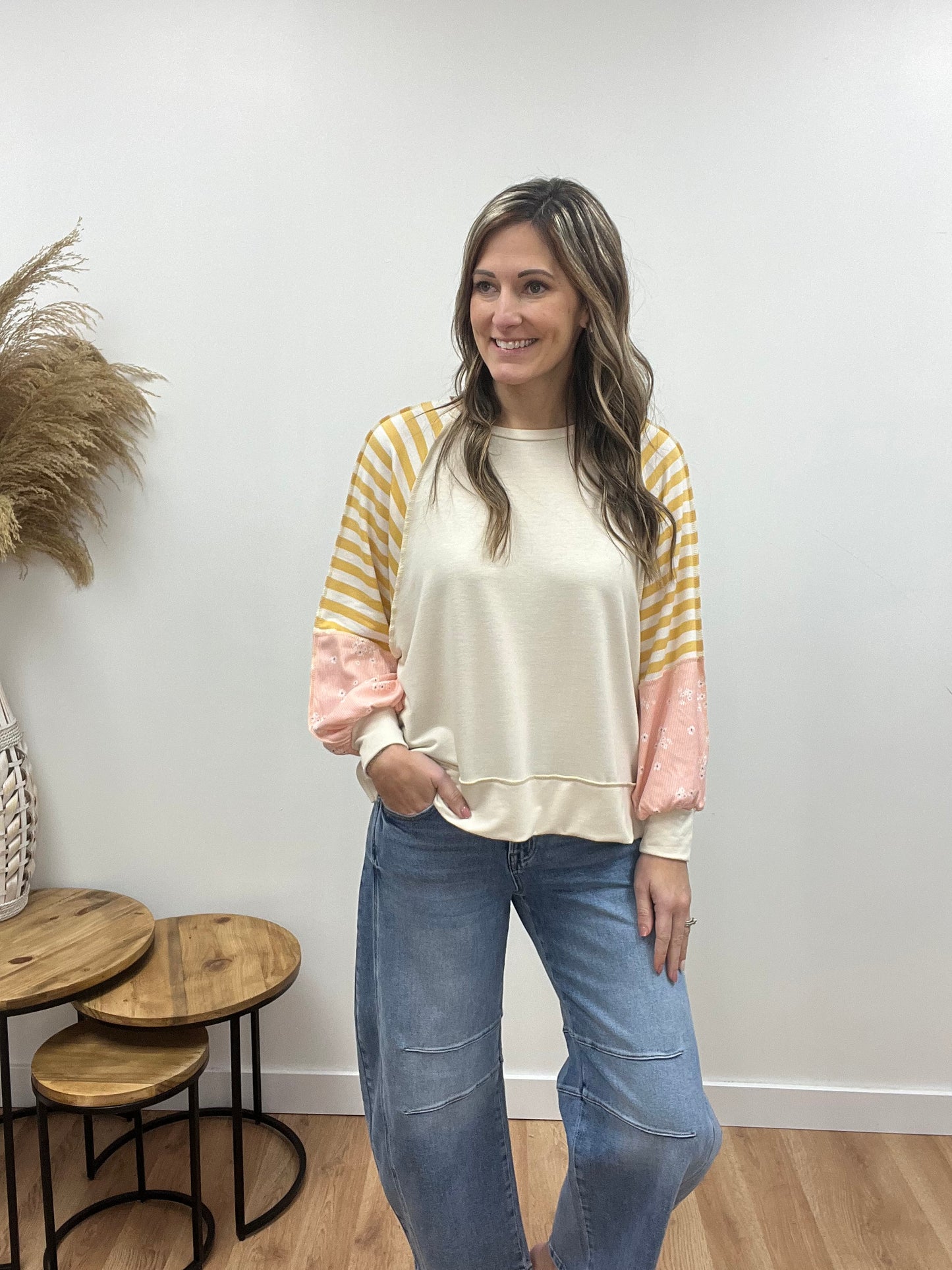 The Maeve Contrast Long Sleeve Top