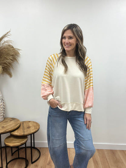 The Maeve Contrast Long Sleeve Top