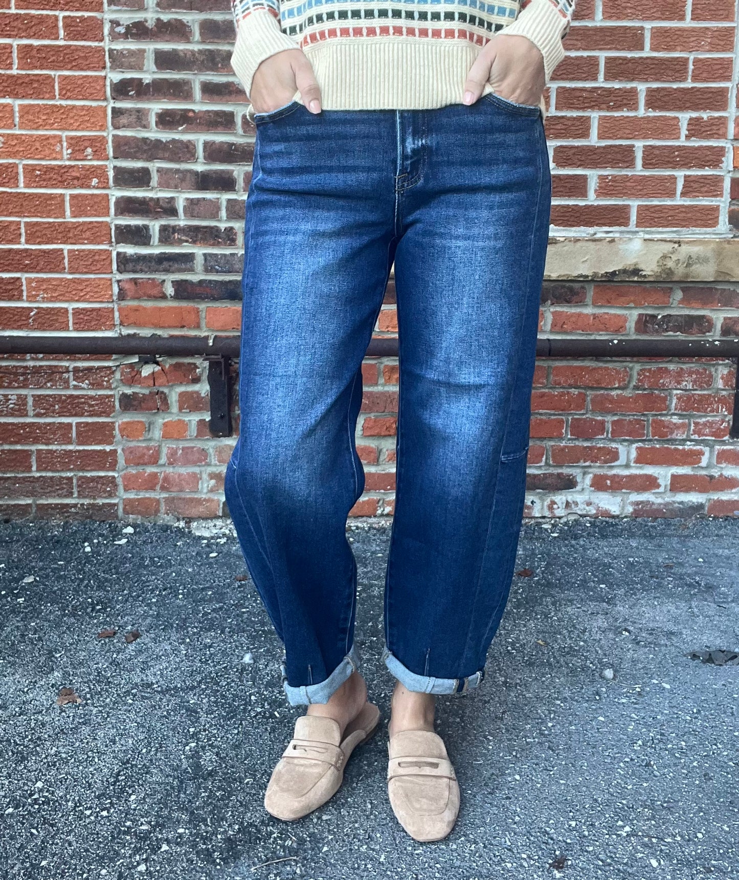 The Foster Dark Wash Barrel Jeans