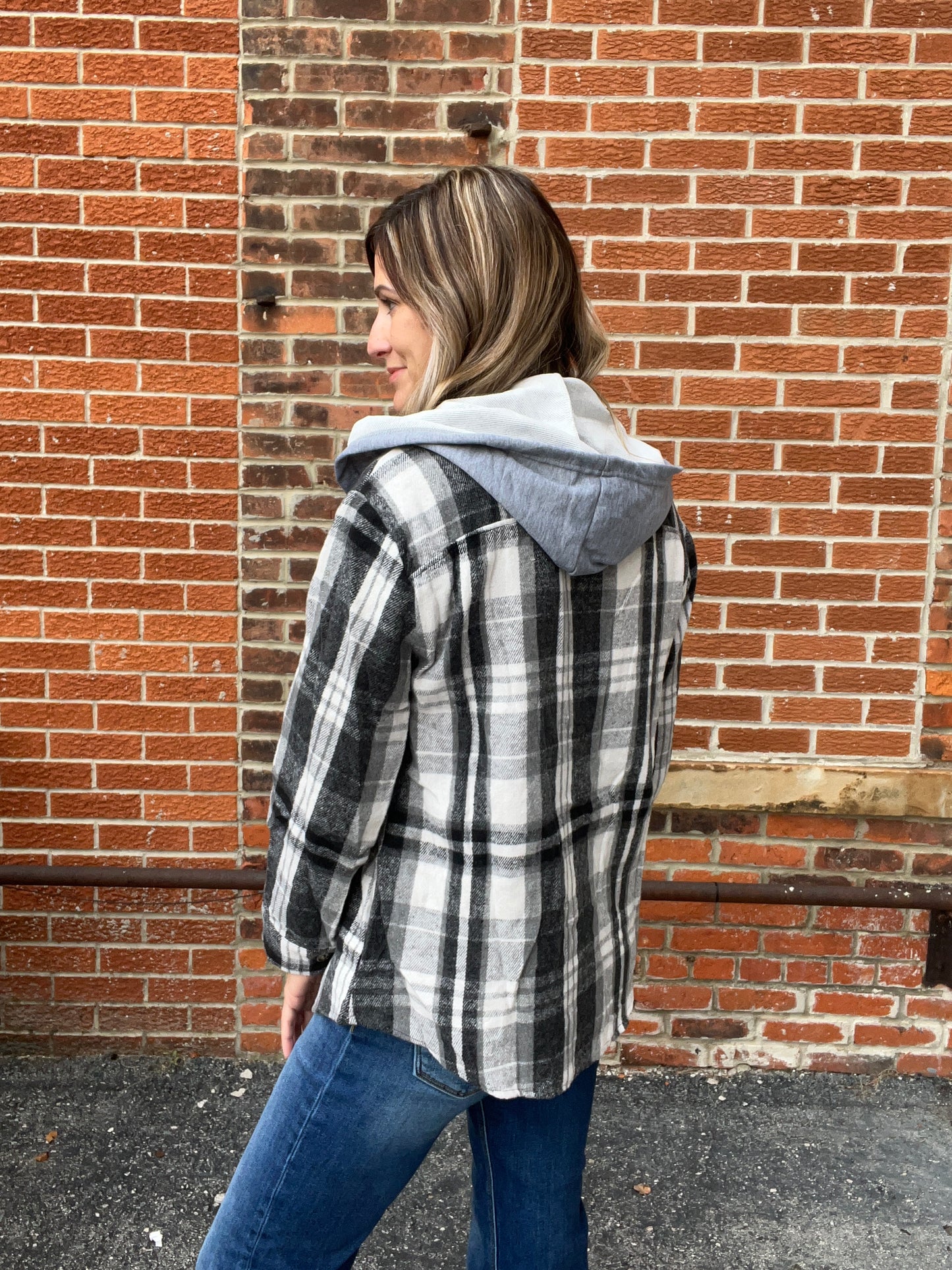 The Parkson Black Plaid Shacket with Hood