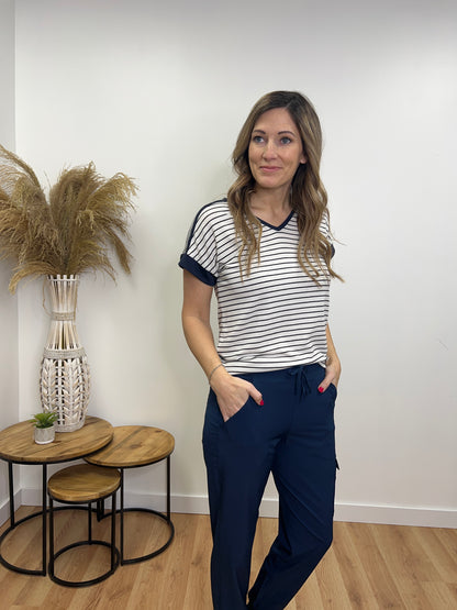 The Gilliam Navy Striped Short Sleeve Top