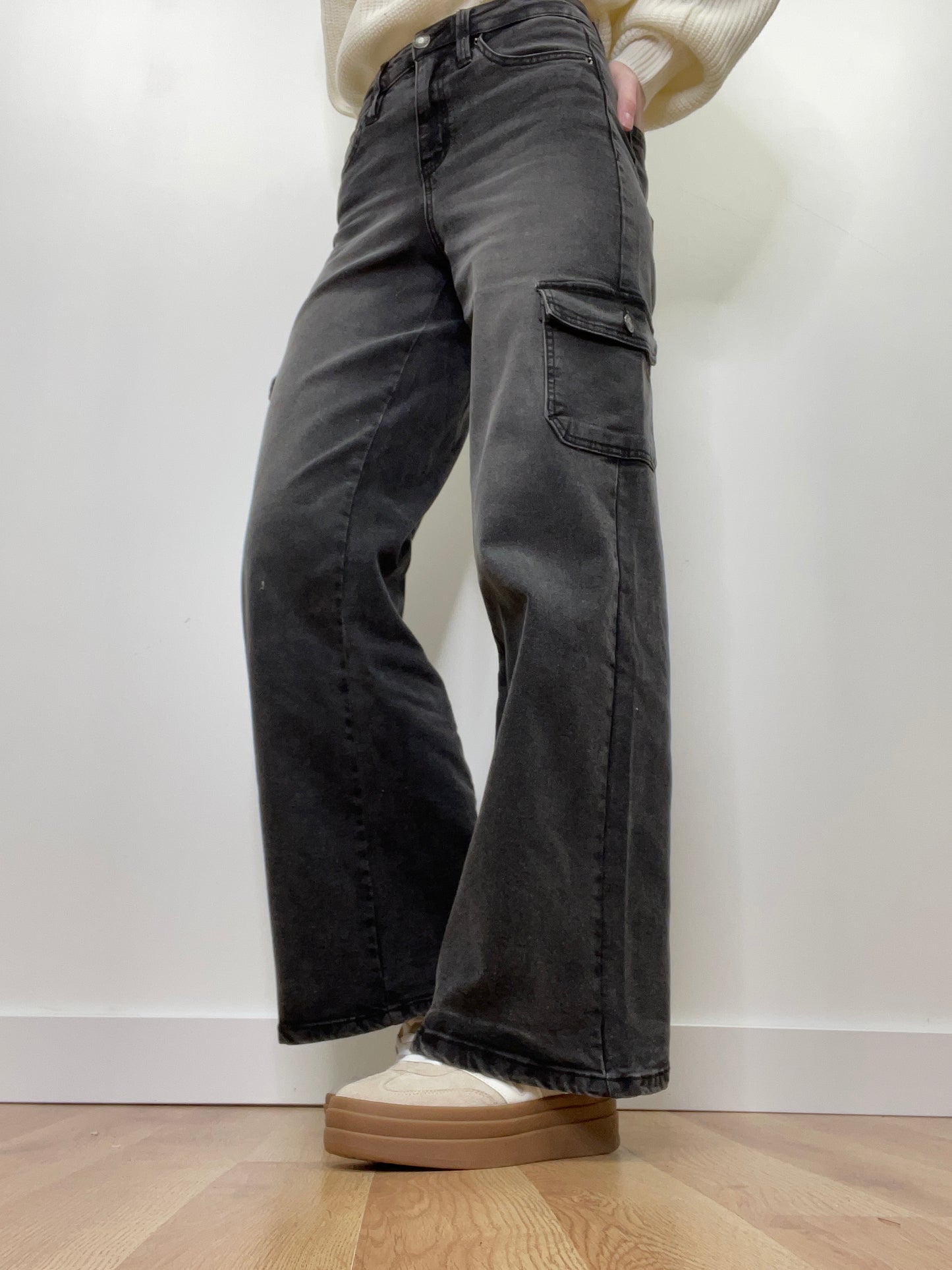 The Sabrina High Waist Wide Leg Black Cargo Jeans