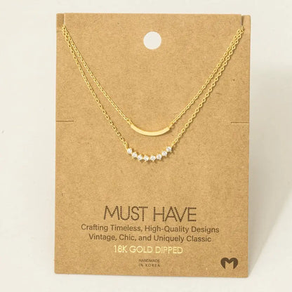 Layered Rhinestone Curved Necklace
