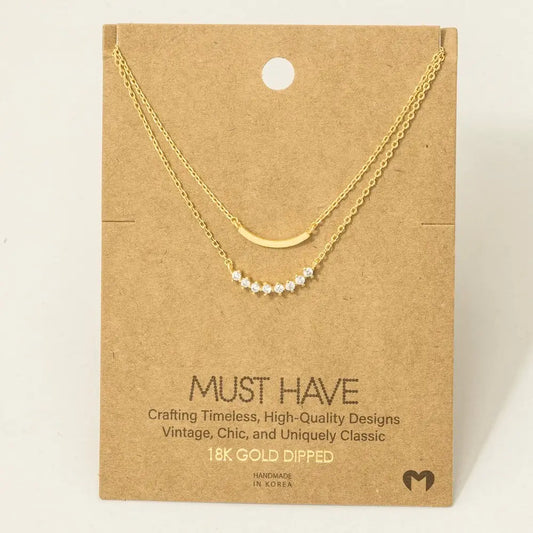 Layered Rhinestone Curved Necklace