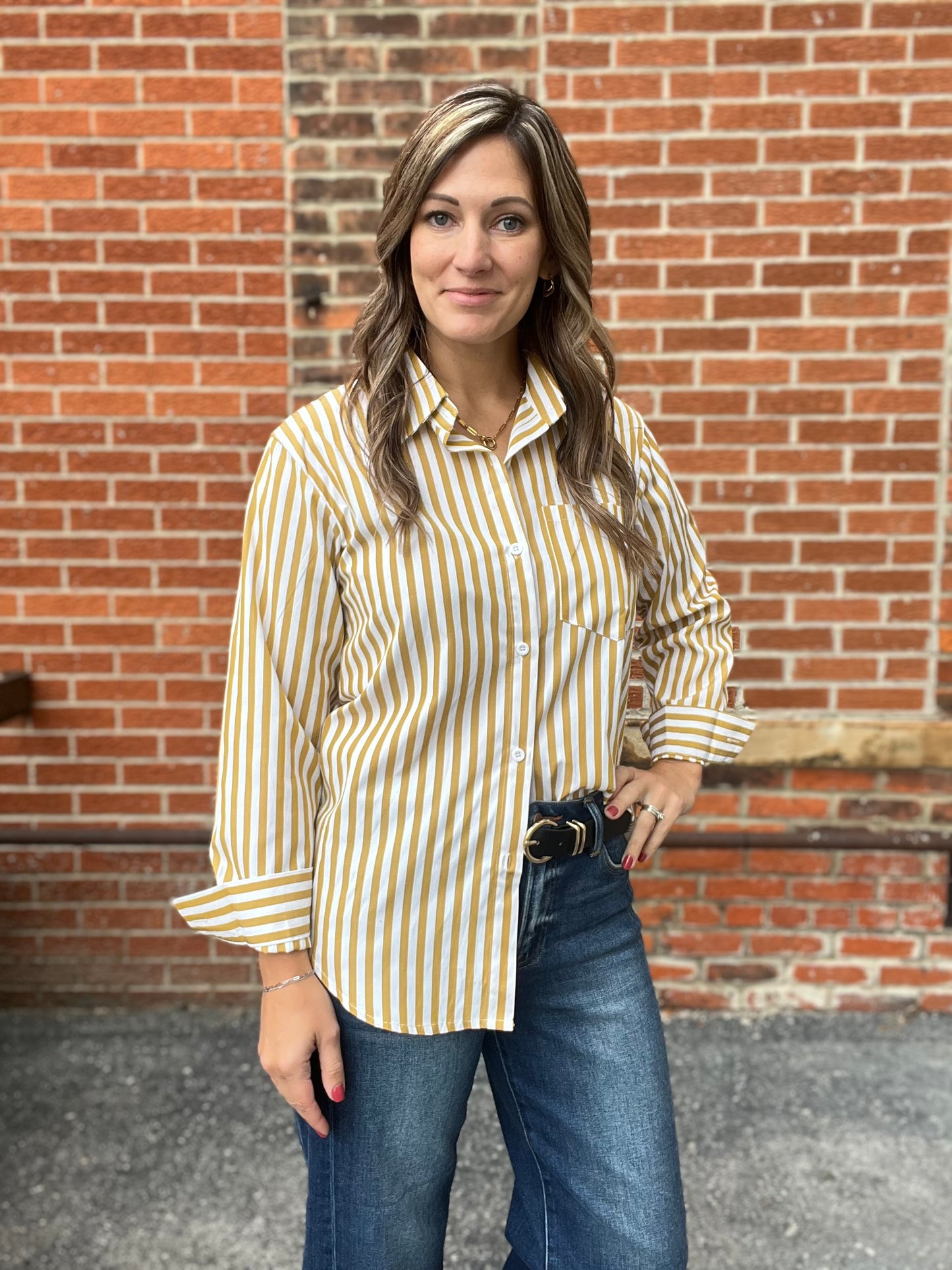The Blaklynn White and Mustard Button up