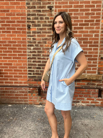 The Jovie Collared Mini Blue Dress