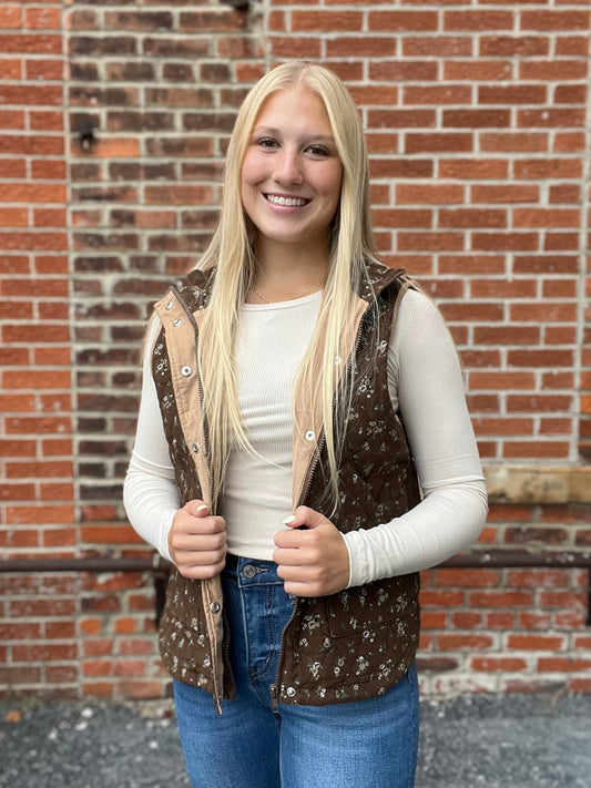 The Della Quilted Floral Puff Vest