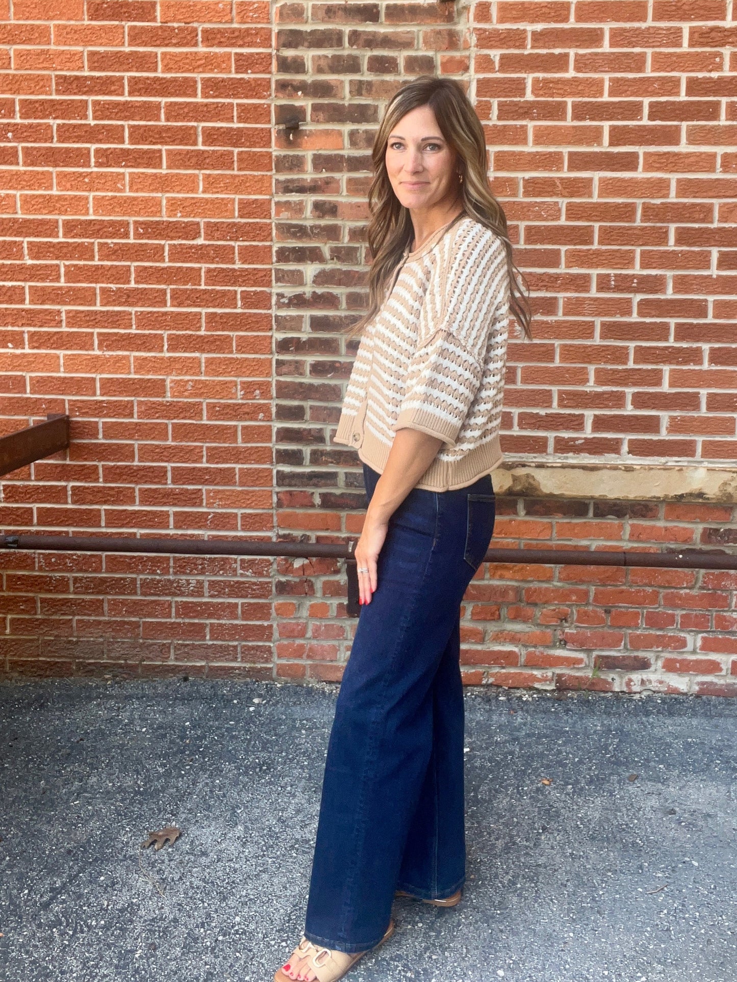 The Sandra Stripe Short Sleeve Knit Cardigan