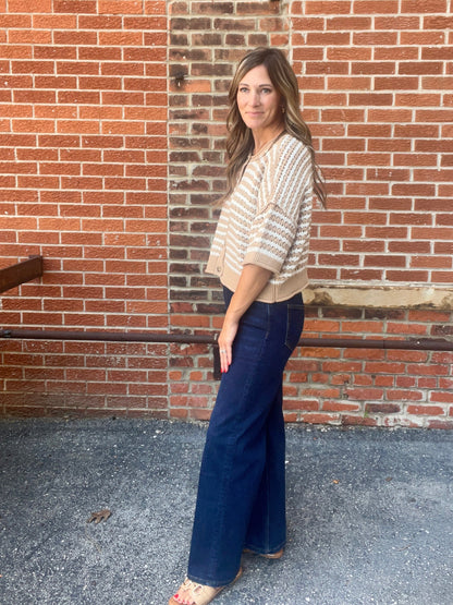 The Sandra Stripe Short Sleeve Knit Cardigan