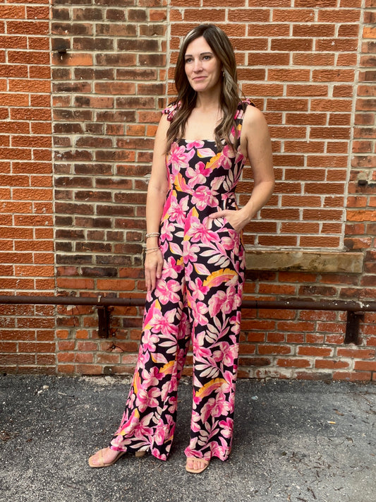 The Selah Floral Sleeveless Tie Strap Jumpsuit