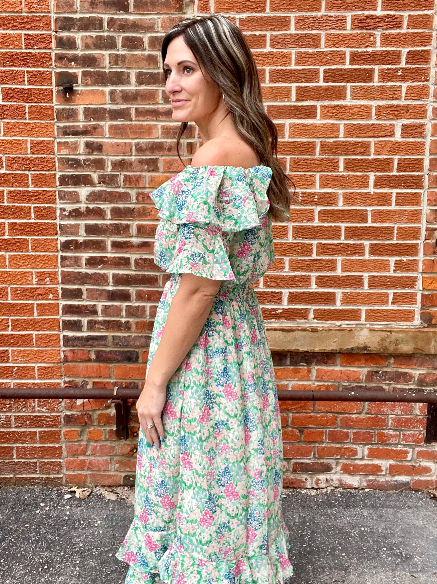 The Mikaela Off Shoulder Layered Maxi Dress
