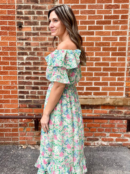The Mikaela Off Shoulder Layered Maxi Dress