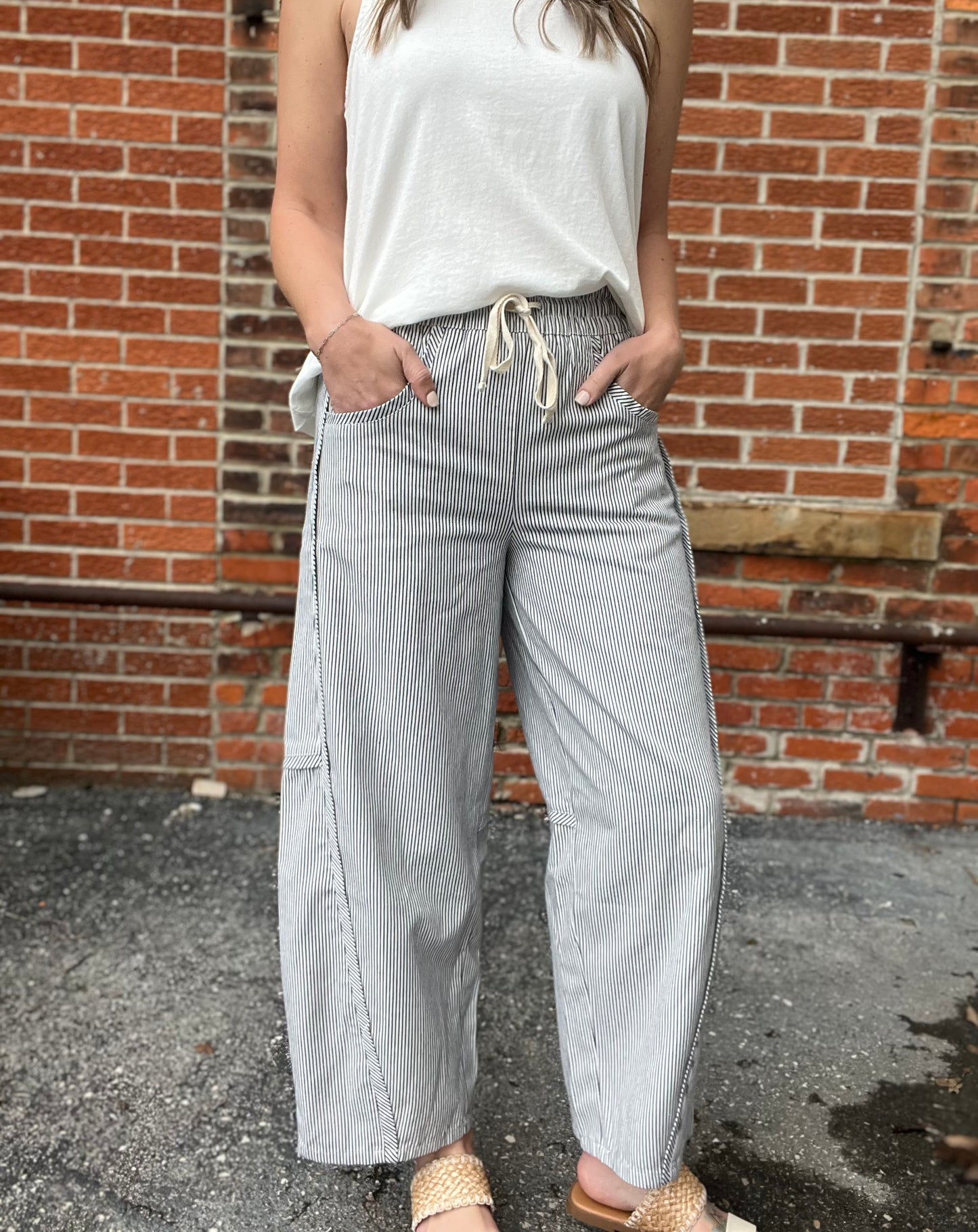 The Romilly Barrel Fit Striped Tie Front Pants
