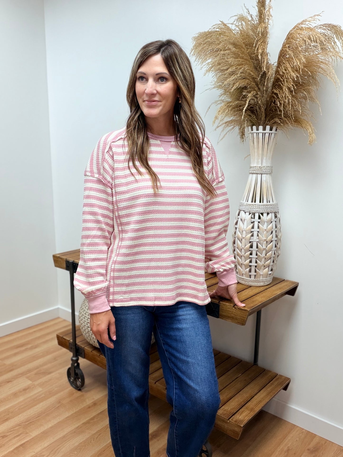 The Virdin Textured Striped Long Sleeve Top
