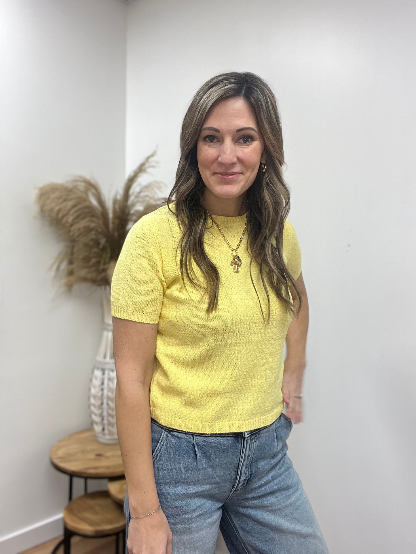 The Amara Round Neck Short Sleeve Sweater Top