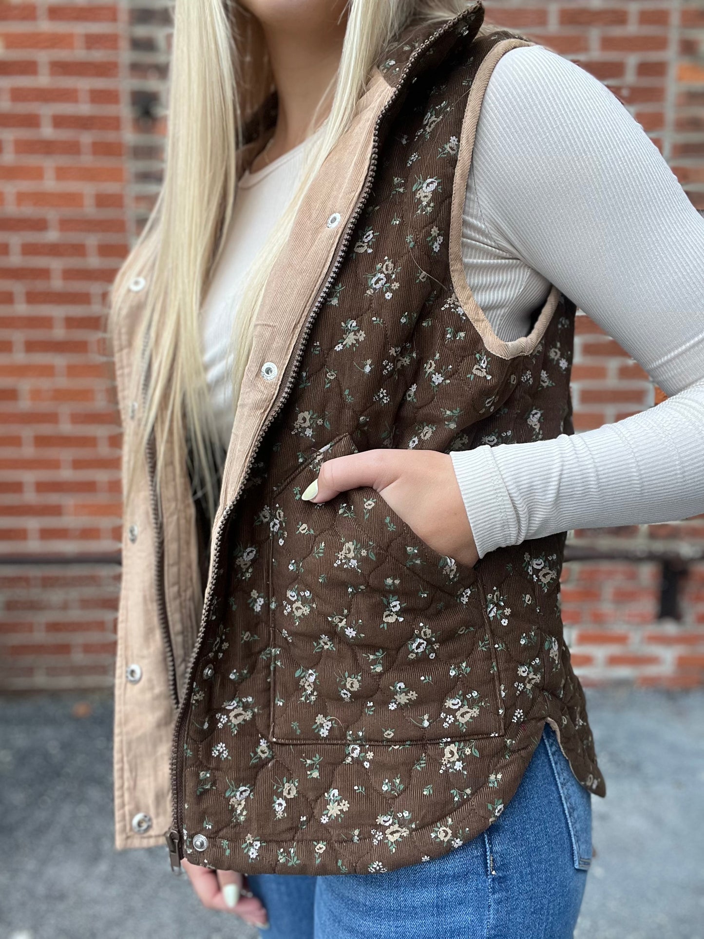 The Della Quilted Floral Puff Vest
