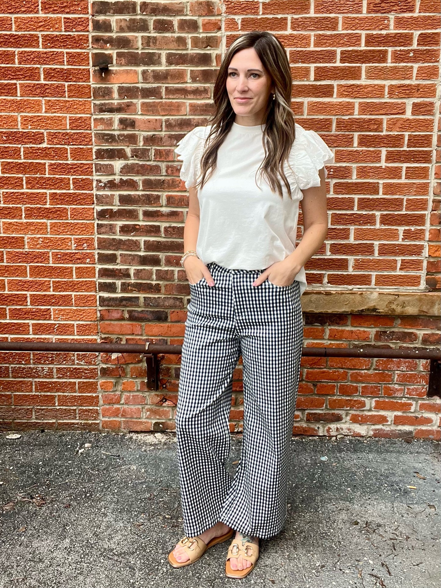 The Lenora Gingham Navy Pants