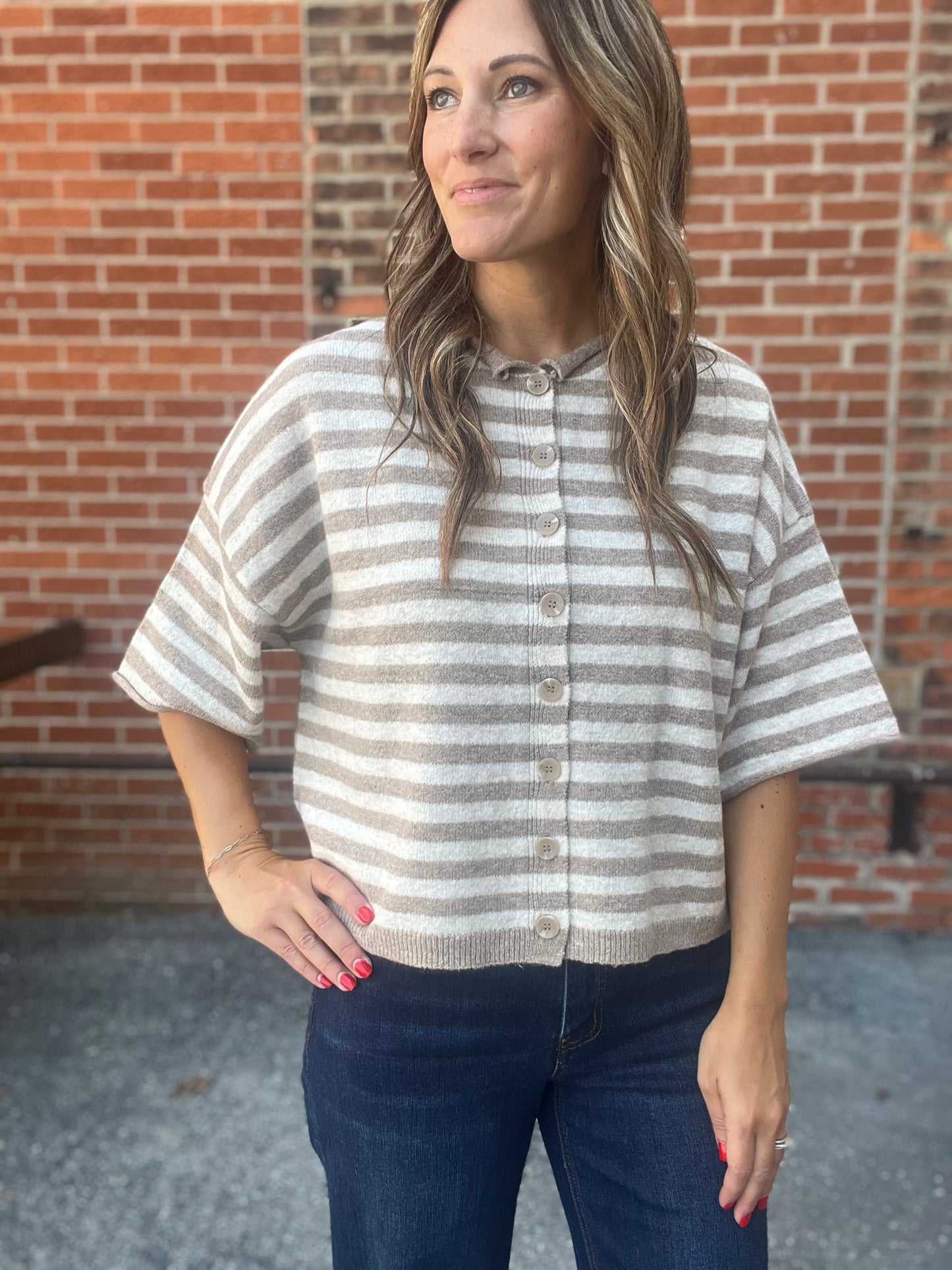 The Kenlyn Stripe Raw Edge Shirt Sleeve Cardigan