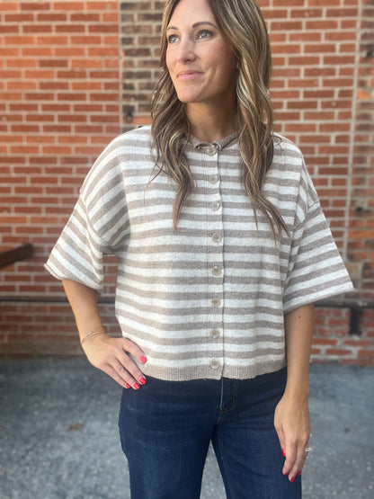 The Kenlyn Stripe Raw Edge Shirt Sleeve Cardigan