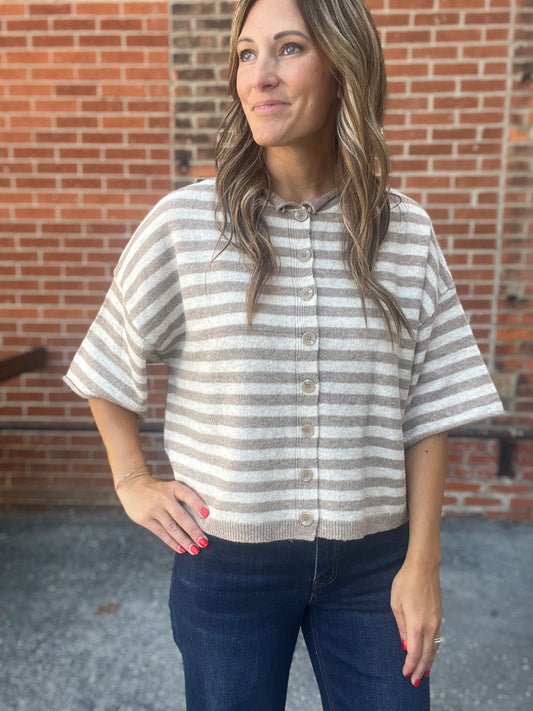 The Kenlyn Stripe Raw Edge Shirt Sleeve Cardigan