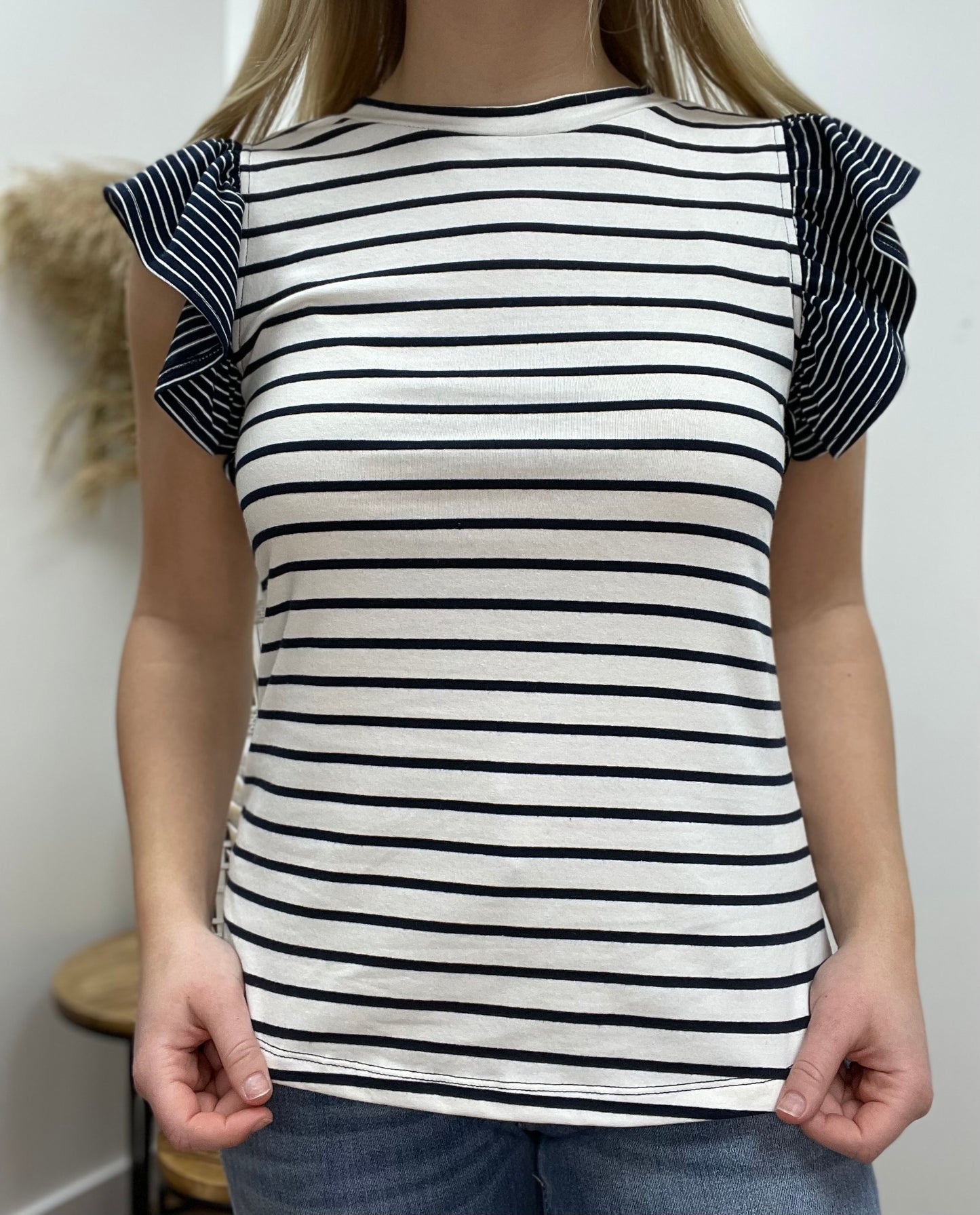 The Vixen Ruffle Sleeve Stripped Top