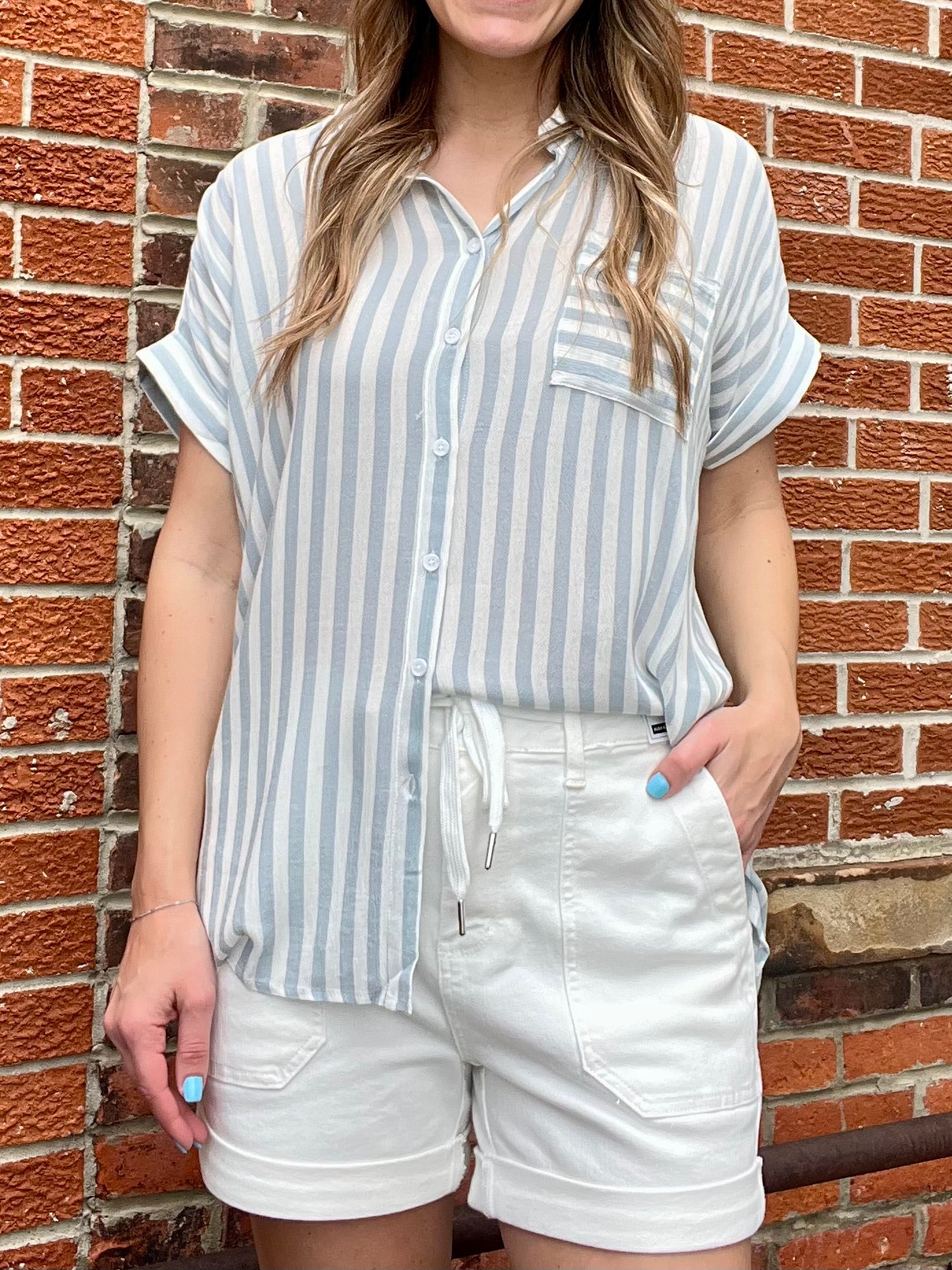 The Sibil Dusty Blue Button Down Top
