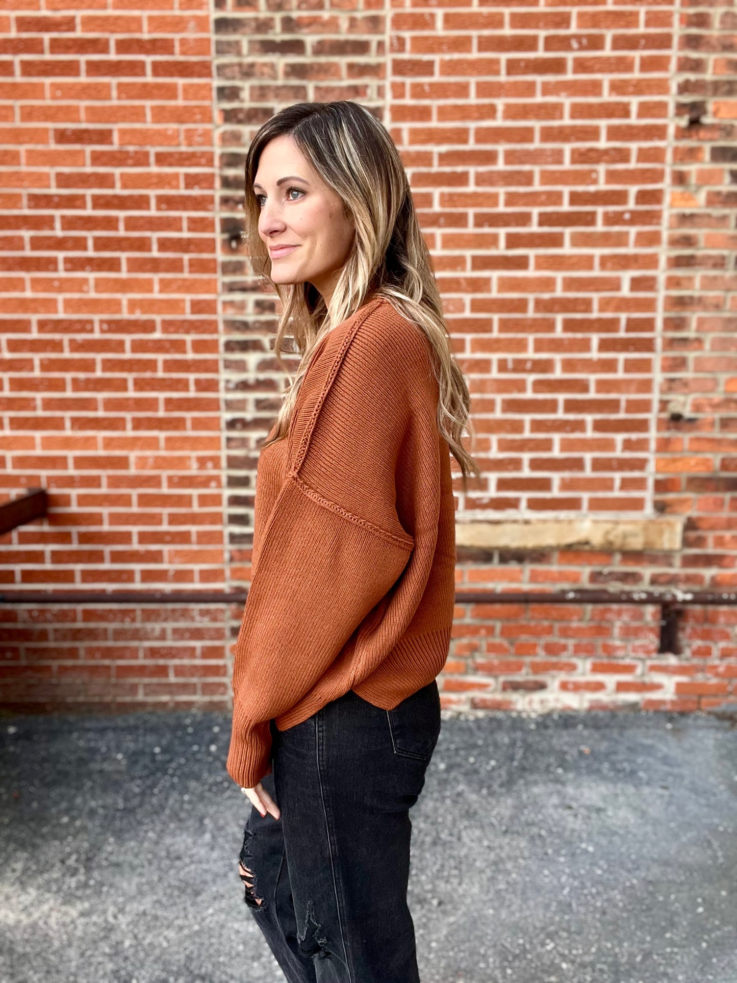 The Lennon Ribbed Rust Sweater