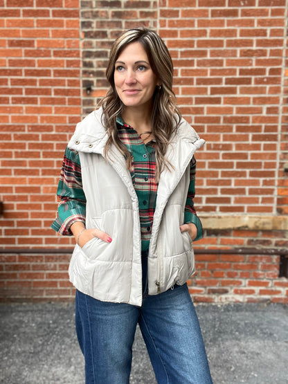 The Lou Solid Zip Up Puffer Vest Cement