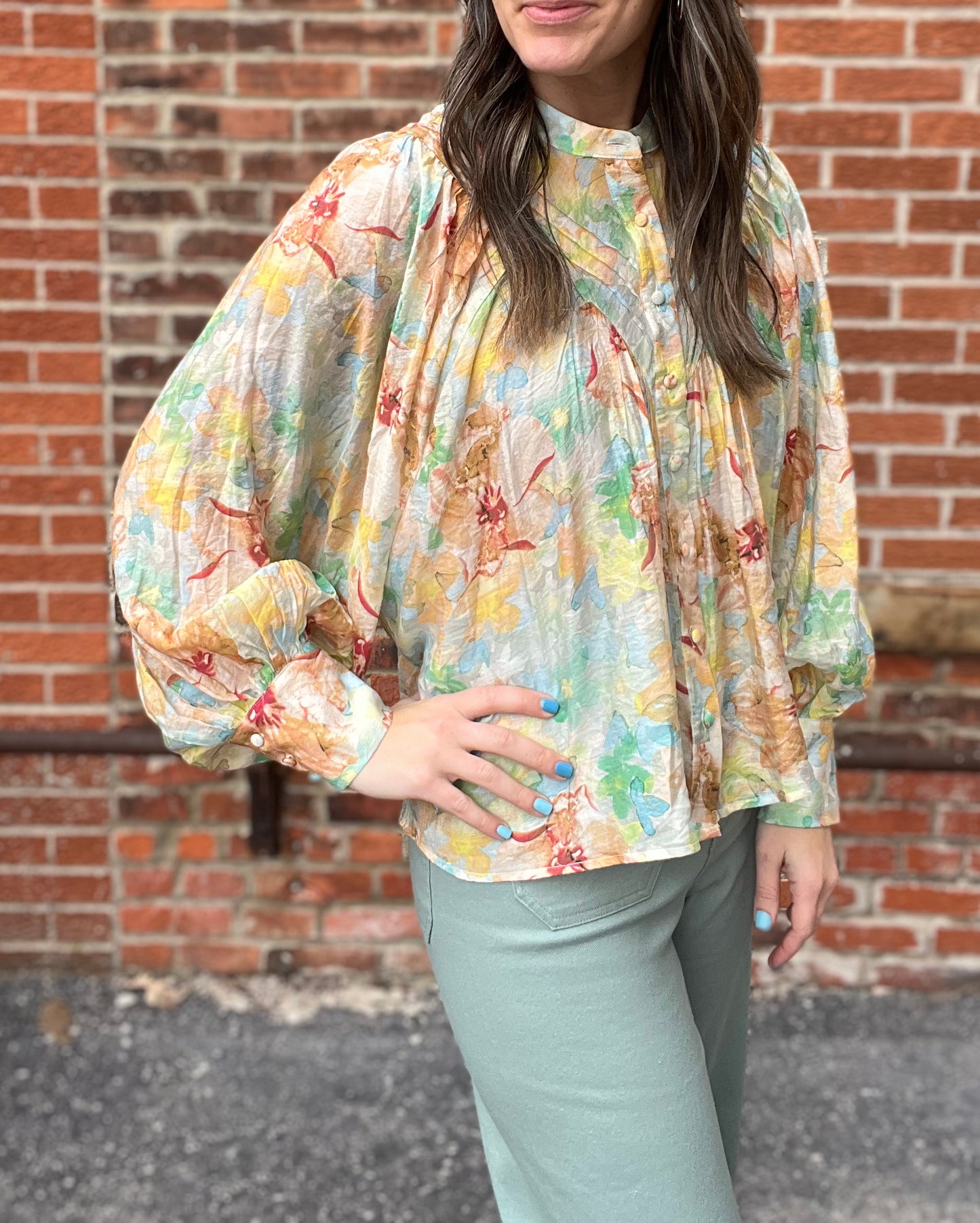 The Aqua Sorbet Floral Printed Blouse