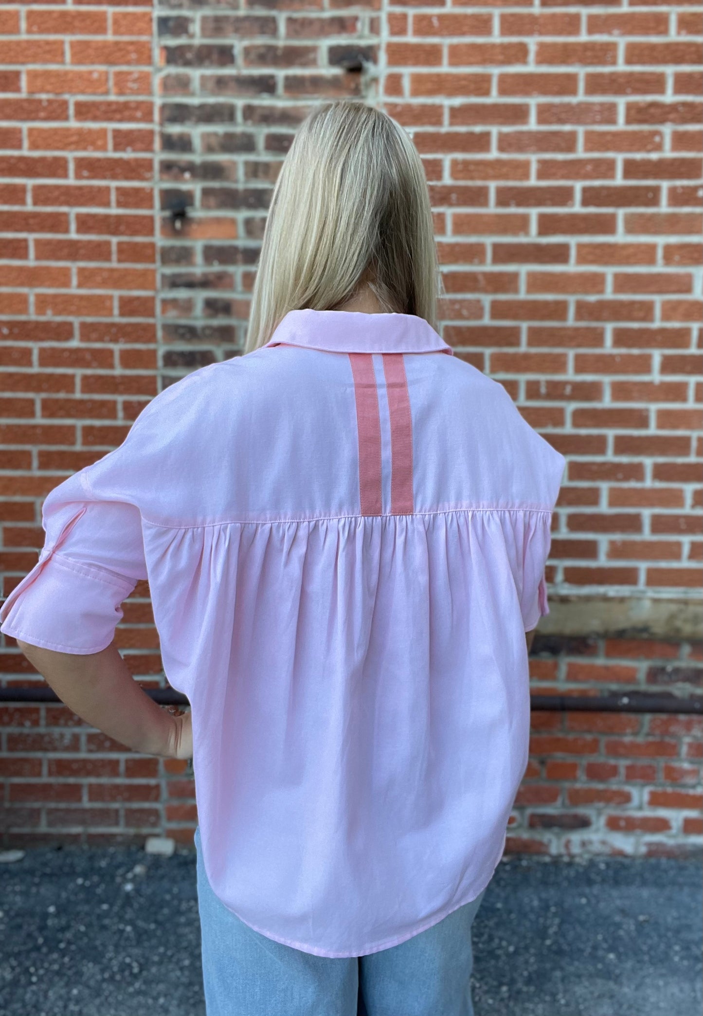 The Kai Light Pink Striped Detail Button Down
