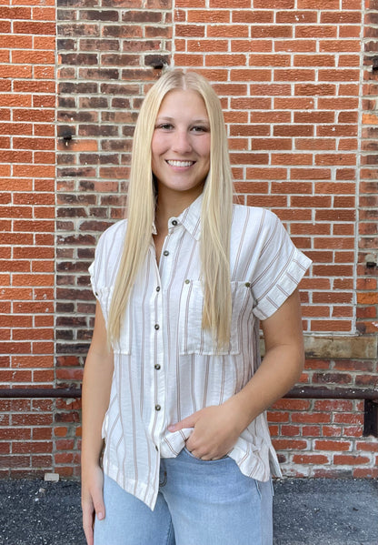 The Hailan Striped Snap Button Top