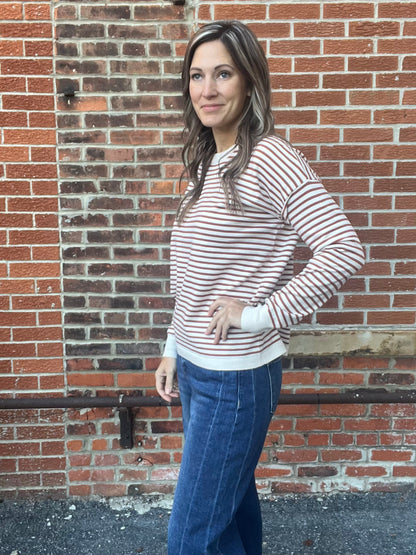 The Cleo Copper Striped Crewneck Knit Sweater