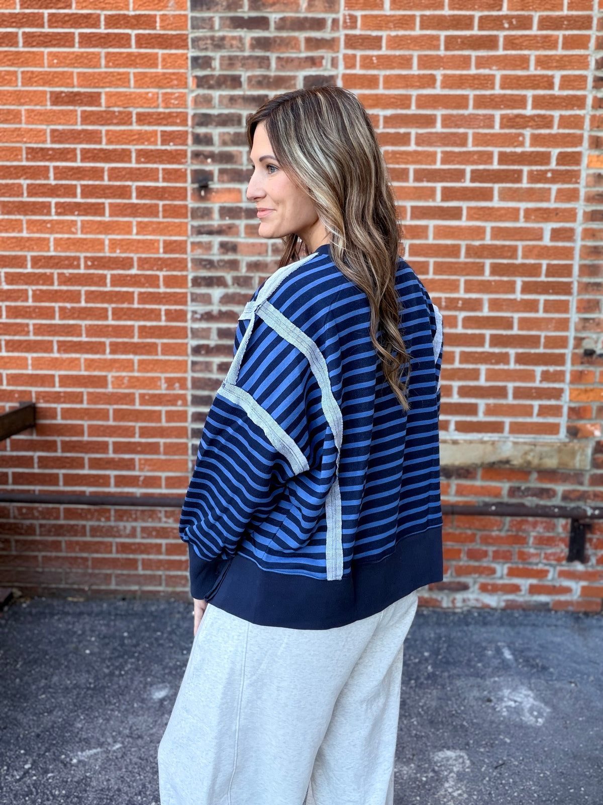 The Starla Striped Exposed Seam Oversize Sweatshirt