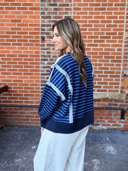 The Starla Striped Exposed Seam Oversize Sweatshirt