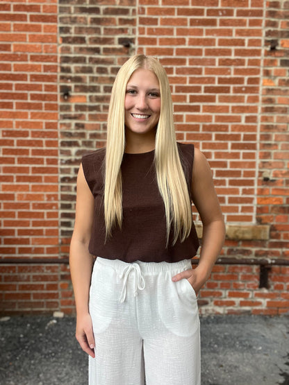 The Calyra Chocolate Bubble Hem Sleeveless Top
