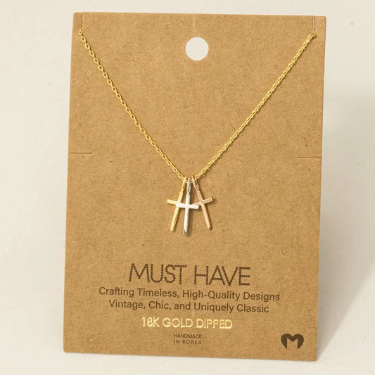 Triple Cross Pendant Necklace