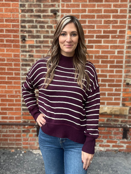 The Stella Stripe Burgundy Knit Sweater