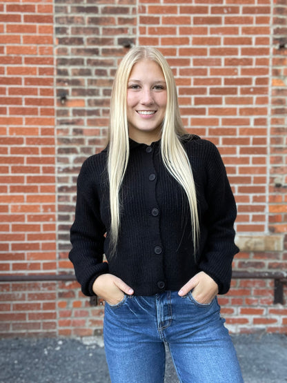 The Romilly Sailor Collar Black Button Up Sweater