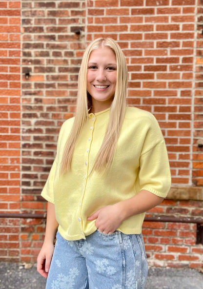 The Vesper Butter Yellow Button Down Cardigan Top