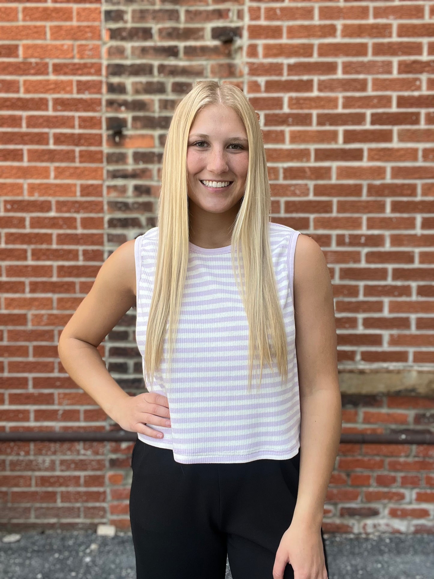 The Eliza Lavender Striped Tank Top