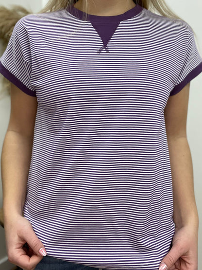 The Lila Striped Knit Purple Short Sleeve Top