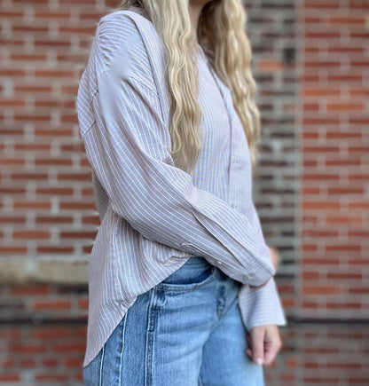 The Raquel Striped Button Down Linen Top